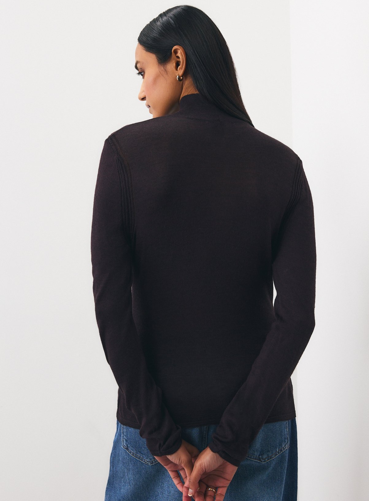 Dark Red Super Fine Knit Roll Neck Jumper M - Image 4 thumbnail